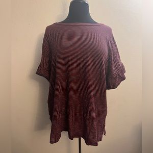 Old Navy - Ladies Ruffle Sleeve Short Sleeve Orange & Navy Striped T-Shirt